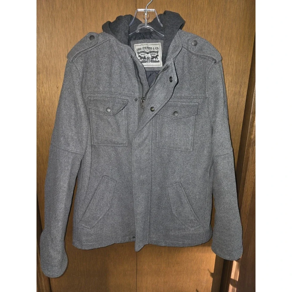 Levi's Men's Hooded Lined Trucker‎ Jacket Gray Size Medium Full-Zip, Pockets